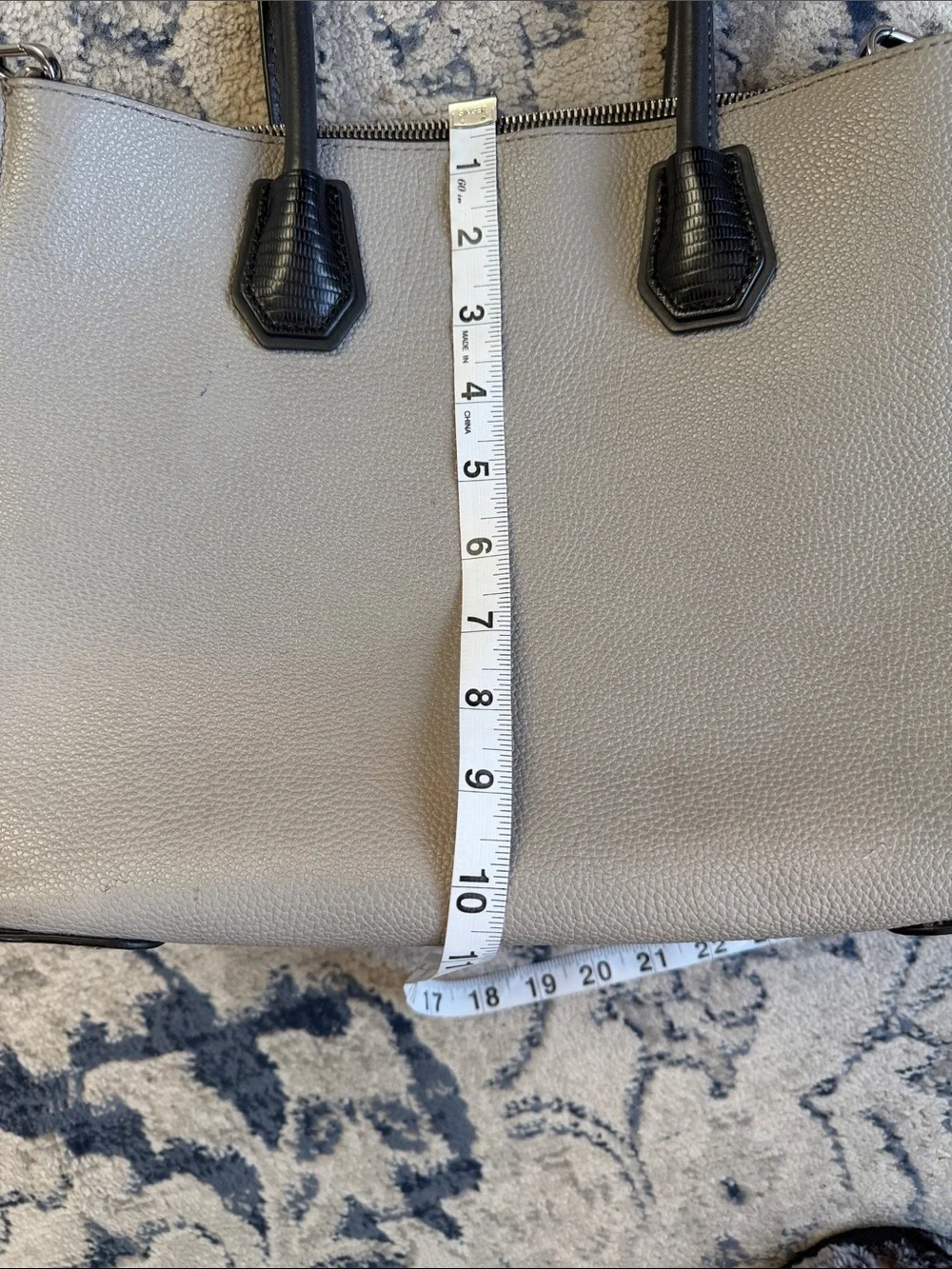 Michael Kors Grey and Black Mercer Pebbled Leather Convertible Tote